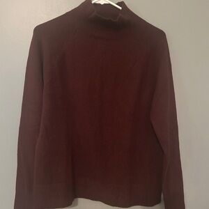 LOFT Red Cowl Turtleneck Sweater with Ribbed Texture